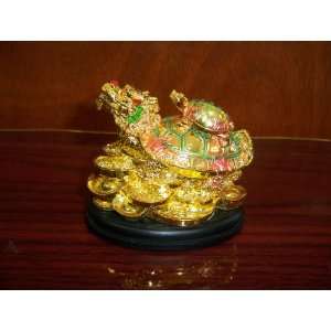  Lucky Golden Oriental Style Dragon and Turtle Figurine 