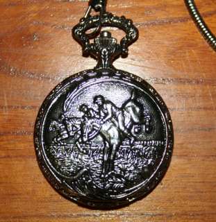 Vintage Citron Silver Tone Pocket Watch Horse Riding Motif  