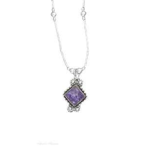   Sterling Silver Diamond Shaped Charoite Stone Choker Necklace Jewelry