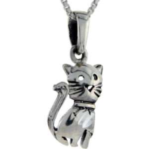    Sterling Silver Cat Pendant, 15/16 in. (24mm) tall: Jewelry