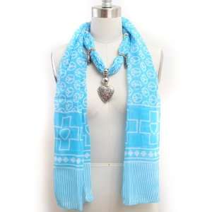   Pattern Charm Decorated Cotton Scarf Turquoise Color 