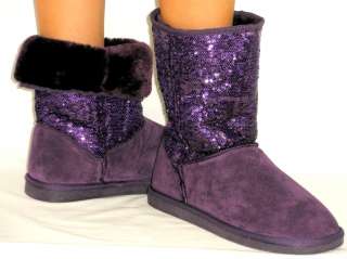SOoO Cute! Sequins Glitter Genuine Suede Leather *FAUX FUR LINED 