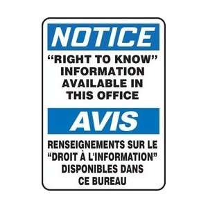 NOTICE RIGHT TO KNOW INFORMATION AVAILABLE IN THIS OFFICE (BILINGUAL 