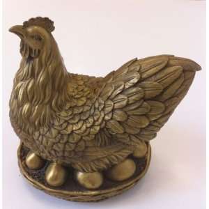  Brass Hen Chicken Rooster with Eggs Statue: Kitchen 