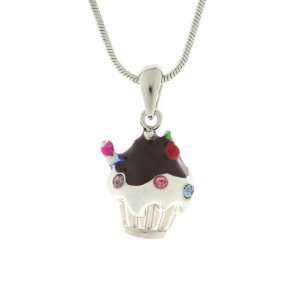   Enamel Collections Chocolate Vanilla Cup Cake Necklace   18mm: Jewelry