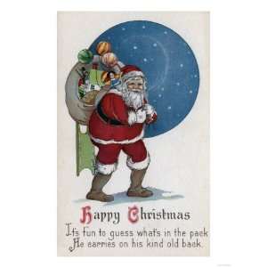 Christmas Greeting   Santa Carrying Gifts Giclee Poster Print, 24x32 