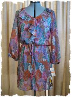 NWT Mimi Chica Salmon Floral 3/4 Sleeve Sheer Dress  