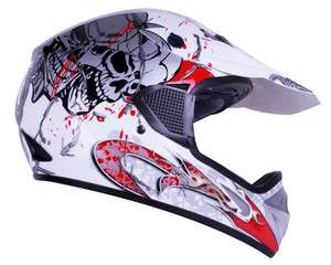 White Blood Skull Motocross ATV Open Face Helmet DOT ~ Small  