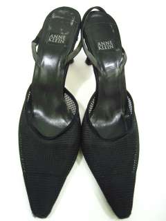 ANNE KLEIN Black Netted Slingbacks Heels Sz 8  