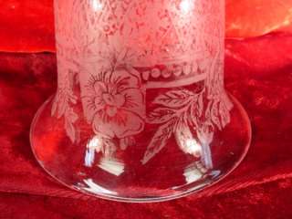 Antique 1920s GAS OIL LAMP CRYSTAL SHADE Glass Floral ROSES Fitment 
