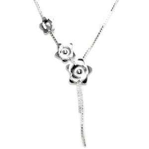    925 Sterling Silver Toned Climbing Flowers Necklace Jewelry
