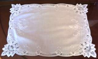 NEW 6 pcs 14x20 White Rose battenburg Lace table PLACEMATS napkins 