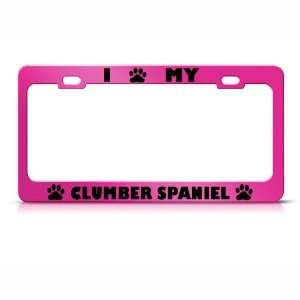 Clumber Spaniel Dog Pink Animal Metal License Plate Frame Tag Holder