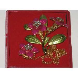   Flower Crystal Gold Tone Pins Brooch for Hijab Scarf 