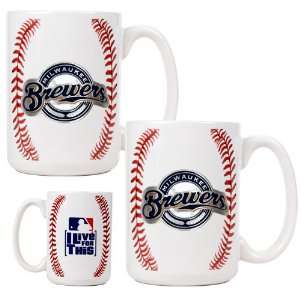  Milwaukee Brewers Game Ball Ceramic Coffee Mug Set: Kitchen & Dining
