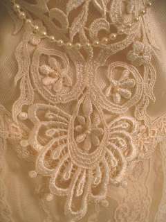 Vtg 80s Victorian Style Wedding Dress w/ Veil L XL Embroidered Trim 