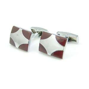  Medieval Shield Blood Red with Shiny Silver Cufflinks Cuff 