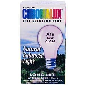  Chromalux Lumiram Full Spectrum Lamp, A19 60W Clear Bulb 
