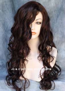 Dazzling LONG spiral Curly WAVY WIG Dark Auburn hair  