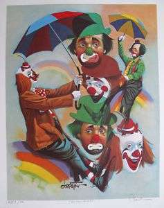 CHUCK OBERSTEIN Hand Signed Lithograph RAINBOW RIDERS CLOWNS  