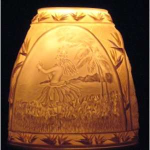    Hawaiian Candle Lamp Bird Of Paradise & Hula Girl