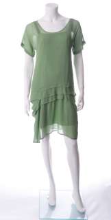 Womens Chiffon Sheer Short sleeve dress, Green, Cream  