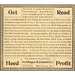  1892 Ad Dingee Conard Rose Growers Gardening Guide Book 