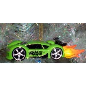 Hot Wheels Green Car Flames Shooting Christmas Ornament:  