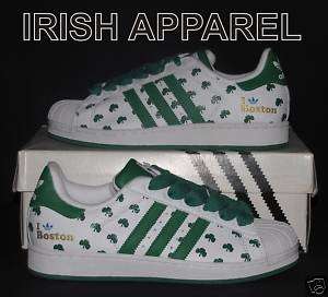 Irish Mens Sneakers I Love Boston White Shamrock Green  