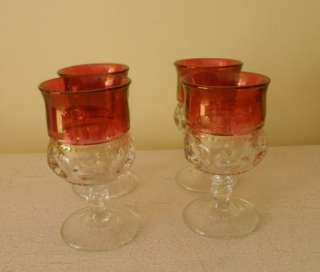 SET OF 4 TIFFIN RUBY KINGS CROWN THUMBPRINT WATER GOBLETS  