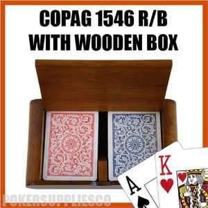  Copag Wooden Box Set 1546 RB Jumbo Index and Wide Poker 