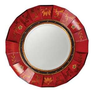  Red Hand Painted Round Wall Mirror