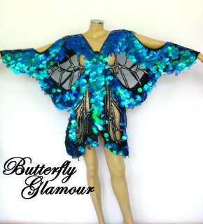 BLUE BURLESQUE Drag Queen butterfly SEQUIN DANCE dress  