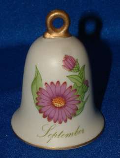 Bell. Lefton Porcelain Japan. September. Purple flower.  