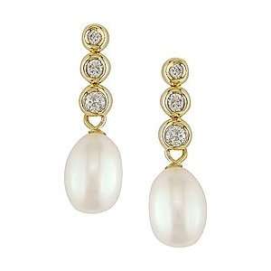   : 14k Gold White Pearl and 1/3ct TDW Diamond Earrings (7 mm): Jewelry