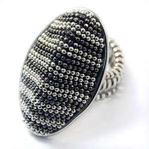  Silver Plated Large Almond Shape Stretch Fashion Ring 