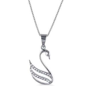  Sterling Silver Created White Sapphire Swan Pendant with 