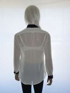 NEW WOMENS OFF WHITE SHEER SHIRT WITH BLACK CONTRAST  