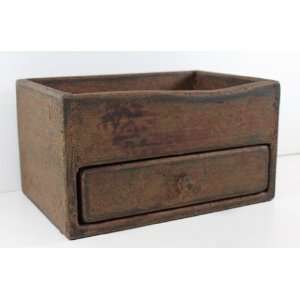   Wood Box W/Drawer Country Rustic Primitive Mustard