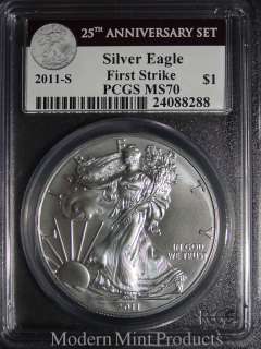 25th Anniversary Silver Eagle 5 Coin Set   First Strike   PCGS 70 MS70 