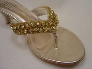 NEW Pelle Moda Gold Rhinestone Beaded Thong Sandals Low Heel NIB $150 