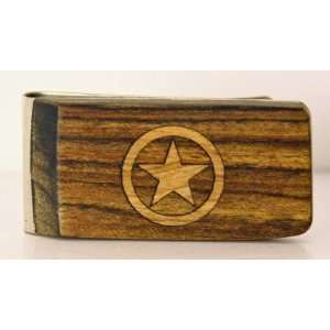    Money Clip with Hand Inlaid Cherry Wood Texas Star 