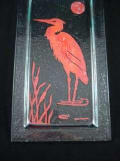 Charlton Signed Fused Glass Crane Bird Art Platter  