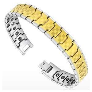   Gold Plated Checkered Imprint Mens Tungsten Carbide Bracelet Jewelry