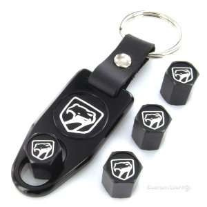   Old Style Logo Black Tire Valve Caps + Wrench Key Chain: Automotive
