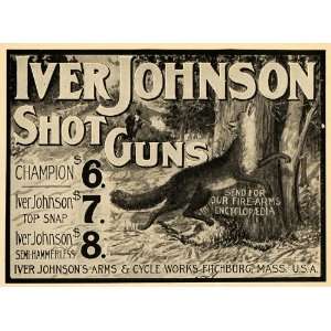 1903 Ad Iver Johnson Arms Cycle Works Gun Hunting Fox   Original Print 