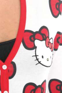 HELLO KITTY~ WHITE RED BOWS ALL OVER BUTTON DOWN CARDIGAN SWEATER 
