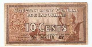 French Indo China 10 Cents 1939 VF CRISP Banknote P 85d  