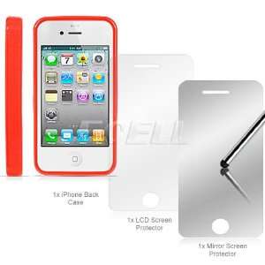   RED LEATHER SILICONE CASE & LCD PROTECTOR FOR iPHONE 4: Electronics