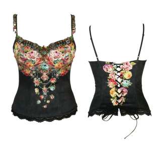 Michal Negrin Satin Corset Top w Floral Bustier, Jewels  